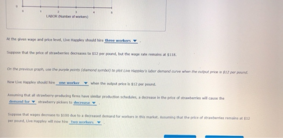 0 0 2 LABOR (Number of workers) At the given wage and price level, Live Happley should hire three workers Suppose that the pr