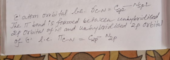 e atom orbital be. den-Spa Nop2 The T bond is formed between unhybridised 28 orbital of N and unhybridised 28 orbital of te d