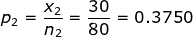 p_2=\frac{x_2}{n_2}=\frac{30}{80}=0.3750