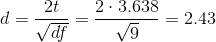 d=\frac{2t}{\sqrt{df}}=\frac{2\cdot 3.638}{\sqrt{9}}=2.43
