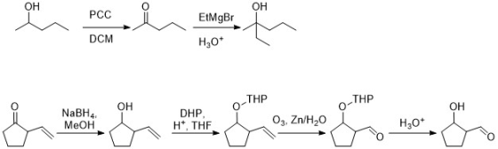 OH PCC EtMgBr DCM H20+ OH O-THP NaBH MeOH DHPO-THP H, THE 1 03, Zn/H2O H2O
