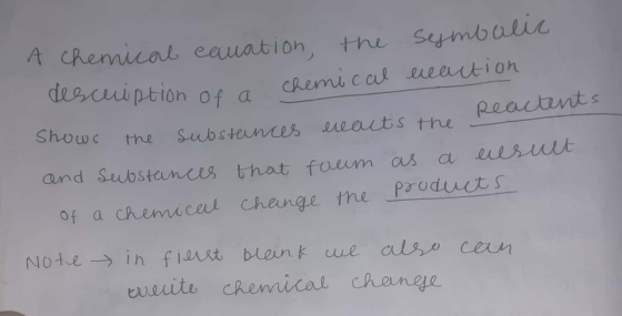 A Chemical cauation, the symbolic descuption of a chemical reaction shows the substances enarts the Reactents and substances