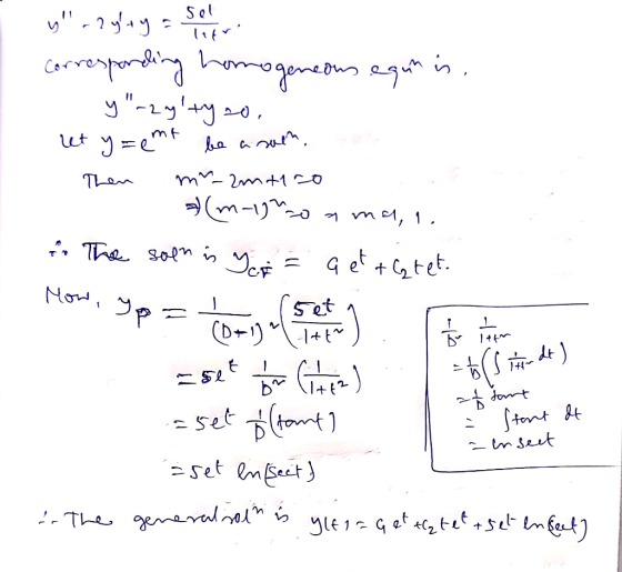 y - aglaya sa Corresponding homogeneous equin is. - y-2y ty no. ut y=emt be a sain. Then mm-am tiro (m-uuzon mari, * The so