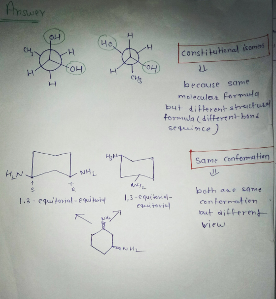 Answey OH H Constitutonal isomers L (HO CHB because same moleculas formula b4t terent streictase formula (different bond segu