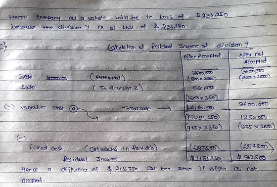 ما حط يا اسيا $ 236,150 Я rence Company as a cohole in Loss of because the division y is at Loss of $236,150 ch Cakulation of