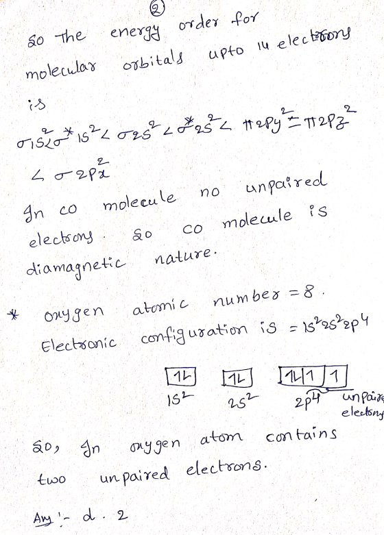 so the molecular energy order for orbitals upto in electrons is is a 15²025 24 25 < tapy = 112P 2² In co molecule no unpaired