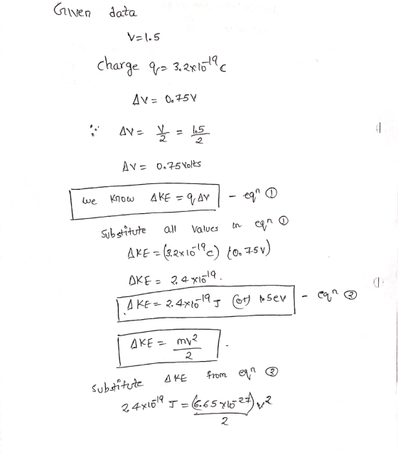 Gven data V= 1.5 charge qr2 3%1 2 2 Av= o.75 volts Subsitute a Valves tn n R4xt-14丁 @s bSev | _ can e - mV 2 2