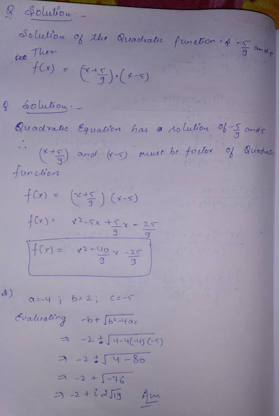 Solutiou Cee f(x)-e )(メイ) Solutiow Quadroute Equatton has @Aolullout, ob.ร็0r dr OL ouust be tolo 5+3) and (- a) evaluating -