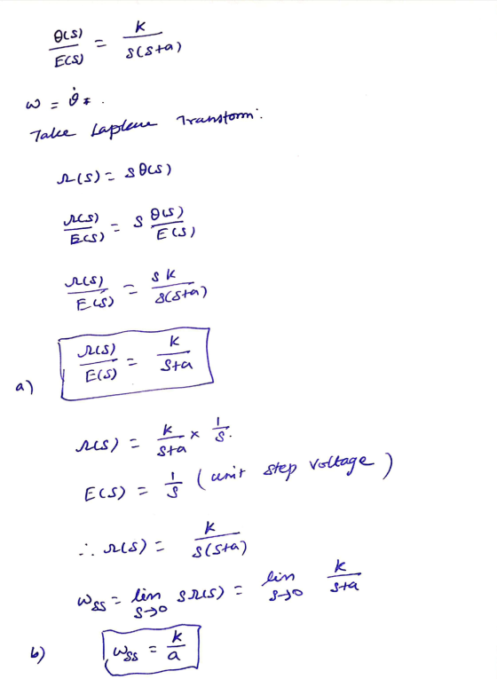O(S) Sista) ECSJ ف : ه Take Laplane transform: s(s)- SOCS) res) S ous) E(S) Bos) ris) Eus) z SK 8(sta) K sis) sta Els) a) kx