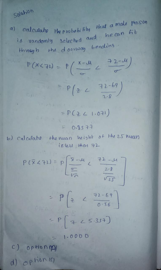 solution a) calculate is randomly late ndomly the probability selected the probability selected and that a male penson he can