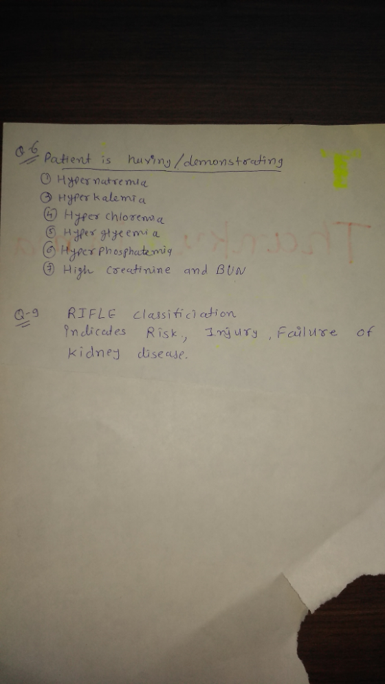 •Patient is having / demonstrating 0 Hypernatremia ③ Hyperkalemia 6 Hyper chlorensa в нее не еmia 6 Hyperphosphatemia High cr