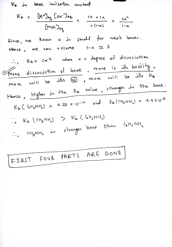Ko is base ionization constant Ko = [M=Jeg [ort Jeq = cxxcd = cat Mon Jea (1-x) Ina since, we know x is small for week bases.