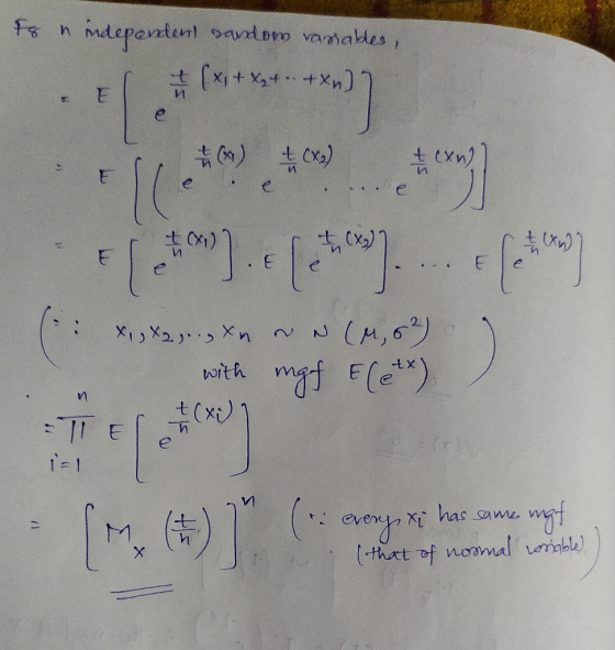 mdepantent oatom vamables, (x+ (x) (M,6) x Xa.)י כי Kp. 2. woith mgf E(e) +(x) every xi has same (that of nomal wible)