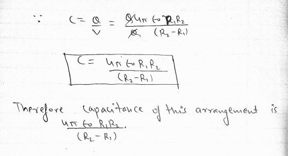 (-Q = fun to RiRz Ø (R-R) (= unito R, R. (R₂=Rp) Therefore capacitance of this arrangement is un to R, R₂. (R₃-R1)