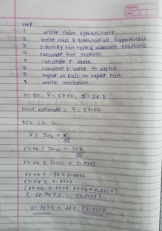 Page No Date T onte claim symbolicall tonte nuu & auternabNehypotheris Idlenhfy test ty pe&nolevant stafistc calcculate test