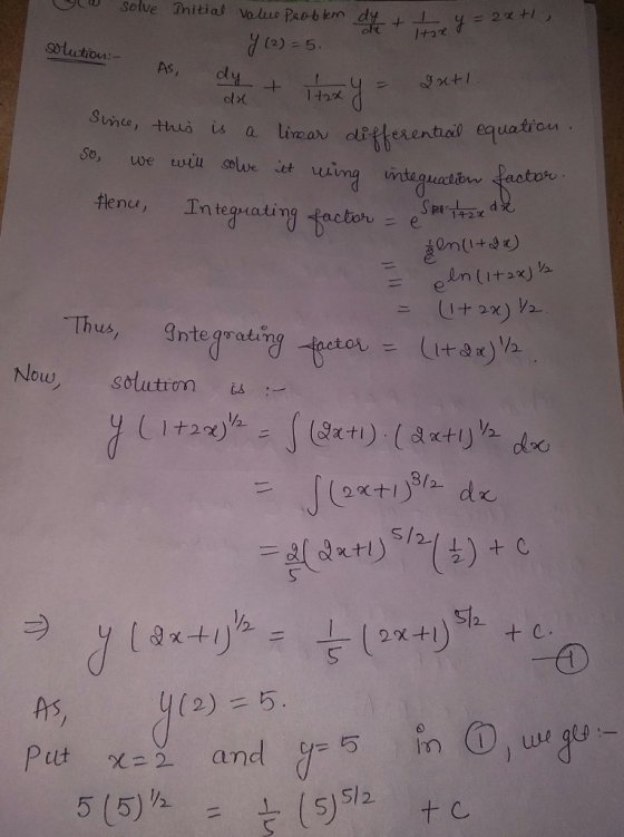 (2) 5 ren equaiu o Ls Thus, ntegratin Now, stlution 2- As