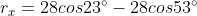 r_{x}=28cos23^{\circ}-28cos53^{\circ}