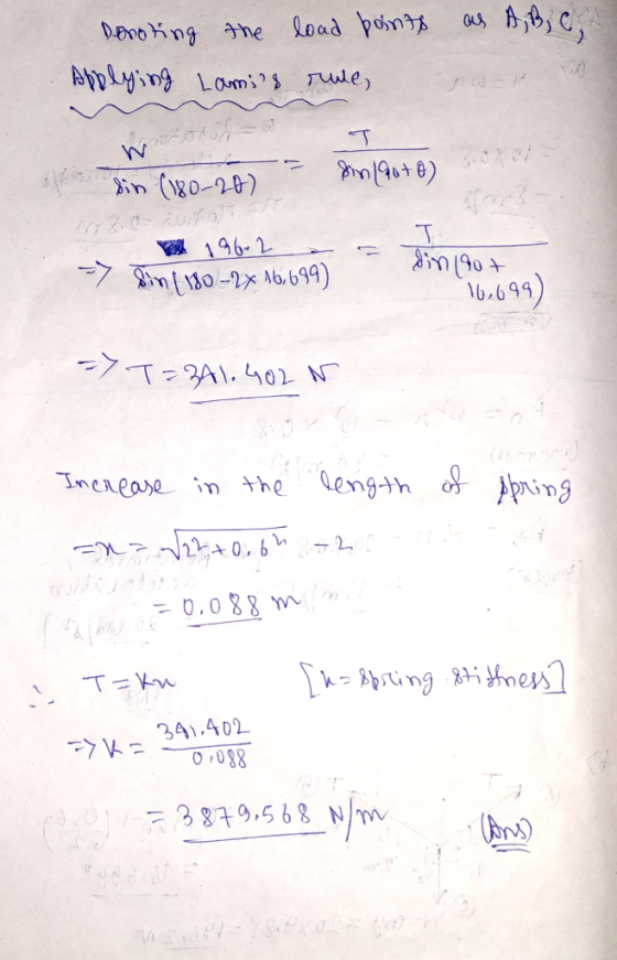 as Ab; C, Donoting the load pongs Applying Lami$ rule, Bin1907@) in (180-28) W 196-2 7 n/180-2x Mb,699) N6.699) -7T=3A1.402