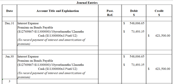 Journal Entries Date Account Title and Explaination Debit Post. Ref. Credit S $ 548,006.65 $ 73,493.35 Dec.31 Interest Expens