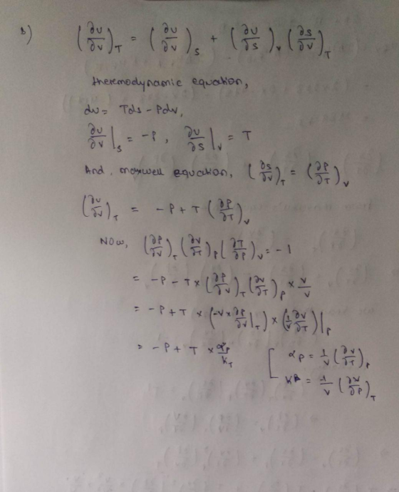 ^) ( ) ) ) ), theremodynamic equation, du- Pods - Por, T 2 2 s 1 o T 3 ai And momwell equcahon, 3), (36) Coola = -P+T NOW, CO
