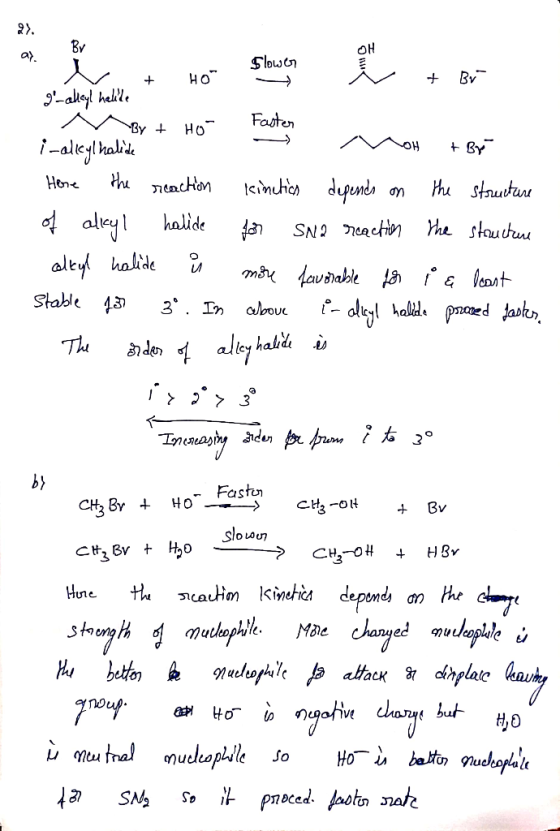 IN + HO Slow or → + Bv g-alleyl halide v Byt Ho Faster i-alkyl halide VOH + BET Hone the reaction Kinction depends on the st