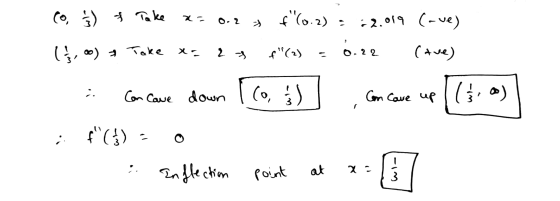 Co, ) & Take Za 0-2 f(0.2) : :2.019 (-ve) (1/3, 0o) & Take X- 2 s f(2) 0.22 (ave) ; Con Cave down (o, Com Cave up co) f(1) =