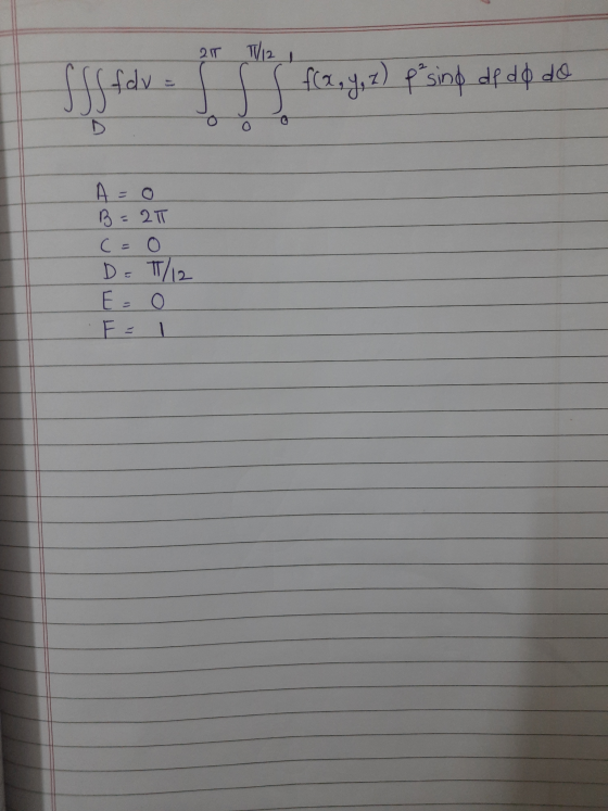 21T T/12 ( f(x, y, z) p sind df do do A= 0 B = 21 (= 0 D= 1/12