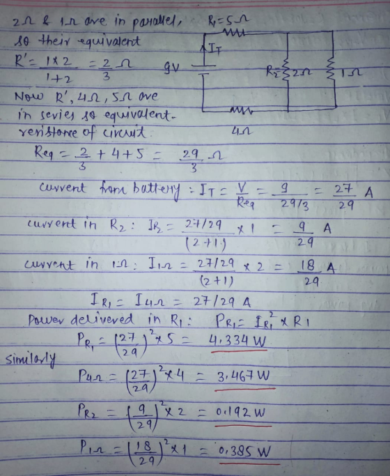 3 U2 3 A 21ļ nave in parallel, R=sh M so their equivalent AIT R = 1x2 - 2 n GV Rzan 142 Now R, 42, snove in series so equival