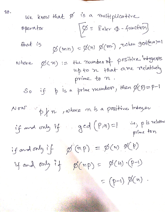20. epevator fhat is pvi»a. to n pro-p-1 the prime You nhon, So þisa if 、C and rme ton gf@p) = ø(x) 9Kワ ;fndong f