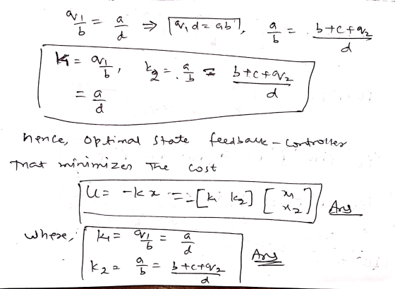 ar a ola anda ab? ole bte fra d V ant kg = 1 [/ btcf02 d 010 hence, optimal state feedback-controtter That minimizes The cost