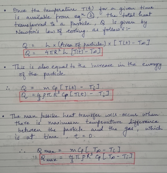 • Once the temperature Tlt) for a given time. is available from egn , the total heat transferred to a particle, & is given by