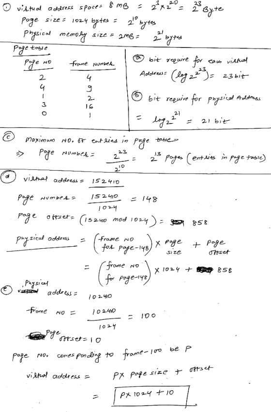 1 Poge size: 1024 brtes b)七 70ecure Numbeん 23 2 23bit 2 2 6 bit reguie for prysial Add 3 2-1 2.3 )3 I o d ) VI.Mw address= 15