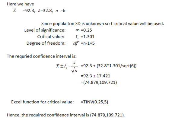 Here we have -92.3, s=32.8, n-6 x Since populaiton SD is unknown so t critical value will be used. Level of significance: α-0