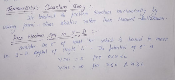 Zommerfields Quanhem Thoory :- He treated the problem quantum mechanically by sleistics rather than Maxwell -Boltzmant free