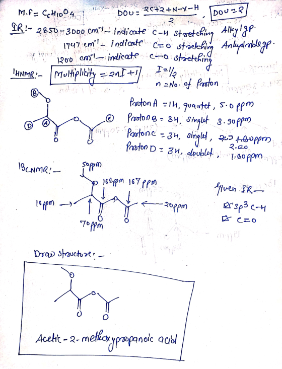 2.00 ppm M. f= CH 100 49 DOU: 20+2+N-X-H 3 Doua? IR!- 2850–3000 cm - indicate c-u Stretching Alky PM stretching Anledoblege s