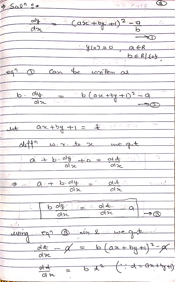 & Saln dy i dzi Case +by +)² b 4.10) 20 2 AER BEREO . eq? @ Can obe whiten as b. dy dae b (ave+by +12 ut Artby +1 = diffn ww