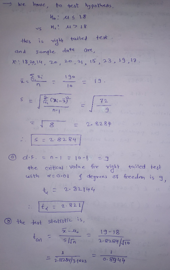 we have, to test hypothes, : 시 18 this is γ igh tai ley test. and Sample, dat리 are hr -「8 2-828テ the onticef Value fir ight t