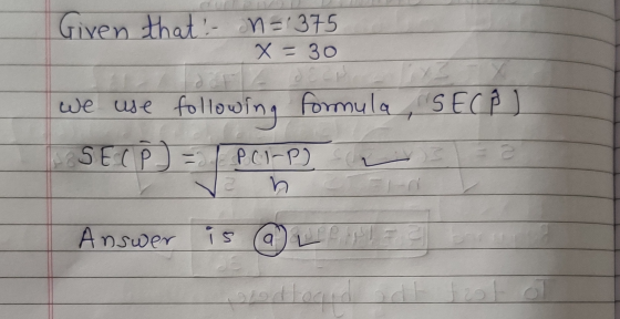Given that - n=1375 x = 30 we use following formula , SECAI SECP) = 1 PCI-PD Answer is @