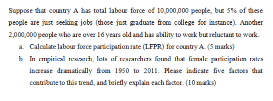 Suppose that country A has total labour force of 10,000,000 people, but 5% of these реople just seeking jobs (those just grad