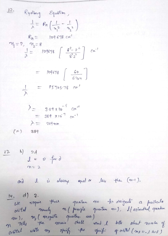 12. Rydberg Equation , Rn = 109 678 cm! = 109678 601 = ?5905.78 cm! 64x4 = 3.89x105 cm = 389 X107 cm! = 389 90 389 (©) 130 b)