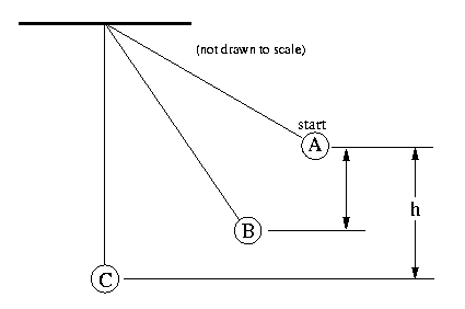 A 1.8 kg pendulum bob hangs from a 2 meter string.