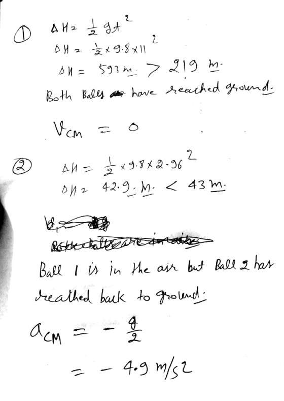 2 A Hz Į Gt ² All z x 9.8x11 An= 593m. > 219 m. Both Bally and have reached ground. Vem - 2 2 All- [x9.842-96 All 2 42.9. M.