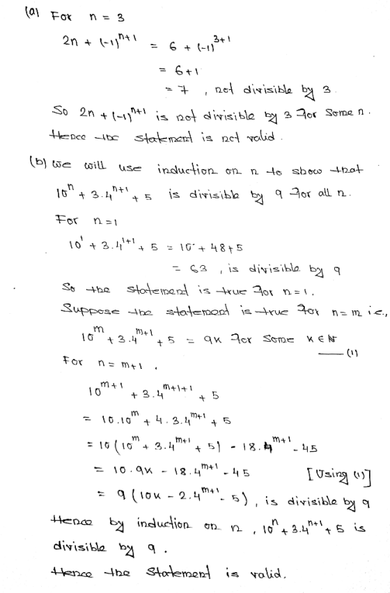 (a1 For n 3 3+ =6 - 2n + no divisible 2 So 2n 3 orSo me n ct divisible ** stateman is nel valid (b) we induction Gn toilL nts