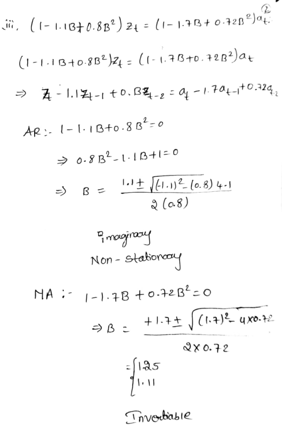 i 11-1.1870.8B2) 24 = (1-1.7B+0.7239)at. (1-1:13+0.8B2Jz4 = (1-1.7B+0.72B2)at = - 1.174-1 to.B4-2=@y-1.70+1+0.3242 AR:- 1-1.1