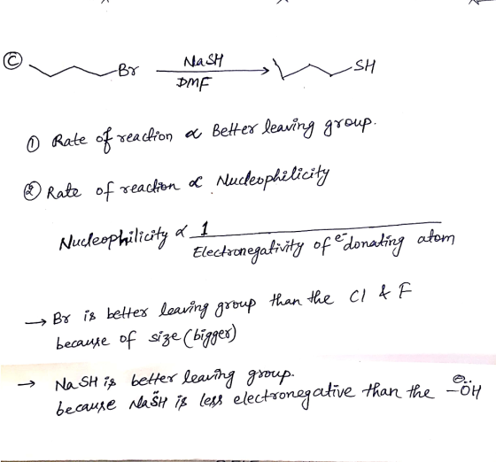 on By Nash sh DMF O Rate of reaction a Better leaving group. Rate of reaction cc Nucleophilicity Nucleophilicity d 1 Electron