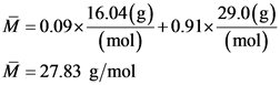 M = 0.09x 16.04(8).001, 29.0(g)
(mol) (mol)
M = 27.83 g/mol