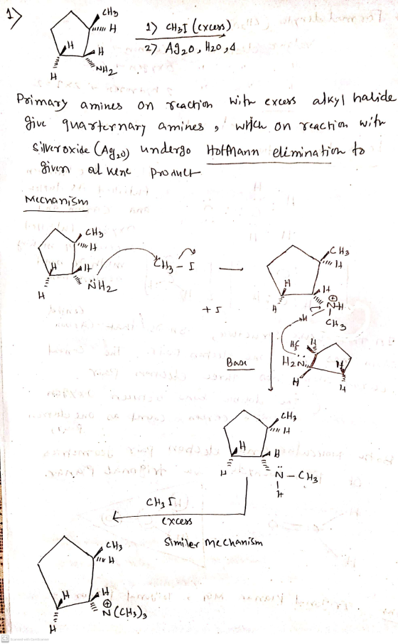 1 ) CHg Н 1) CH>I (excess) 27 A920, H20,4 H I luus. NH2 Primary amines on reaction with excess with excess alkyl halide give