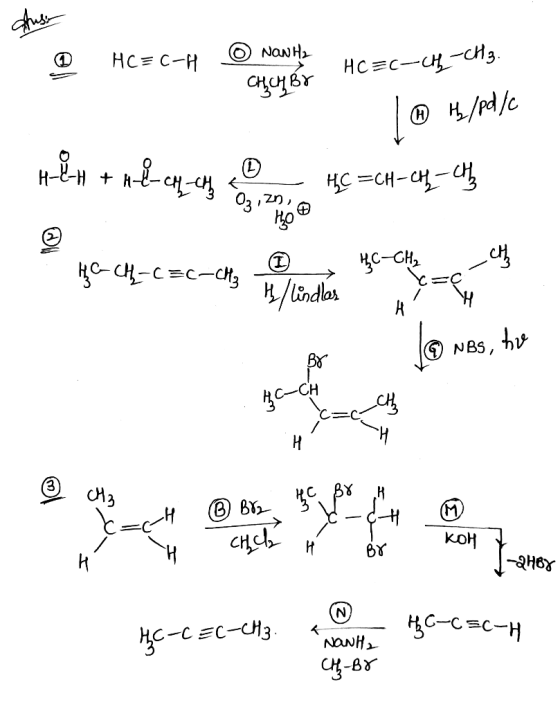 dus HC=C-H O NON Hz : HC=C-CH-CH3. vị đã | @ H/pd/c tubu + nel care 45=CH-CH=C HC-CH, H-CH-C=c-ch, h/Lindlar pr @ NBS, he HC
