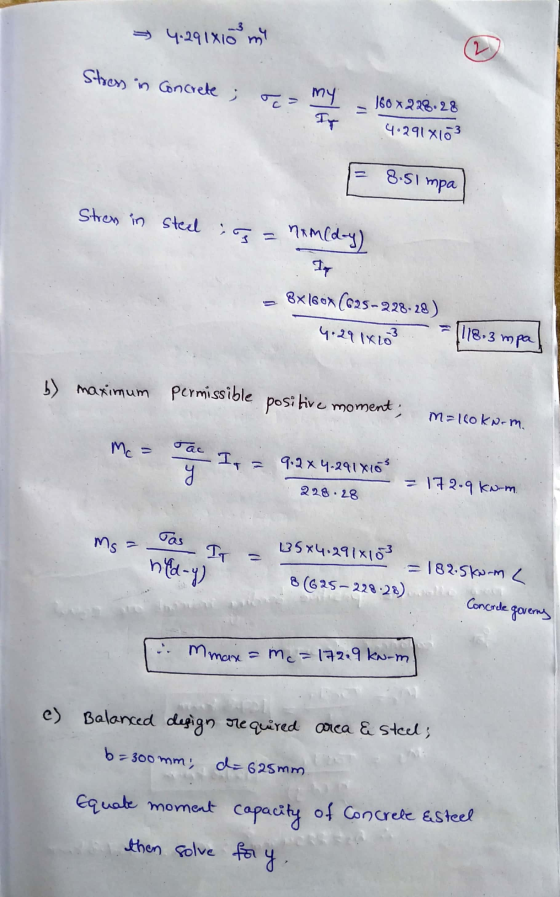 > 4.2918103 m Stress in Concrete; oes my - 160 x 228.28 4.291x103 F 8.51 mpa Stren in steel ag = namedy) Top - 8x180x (625-22