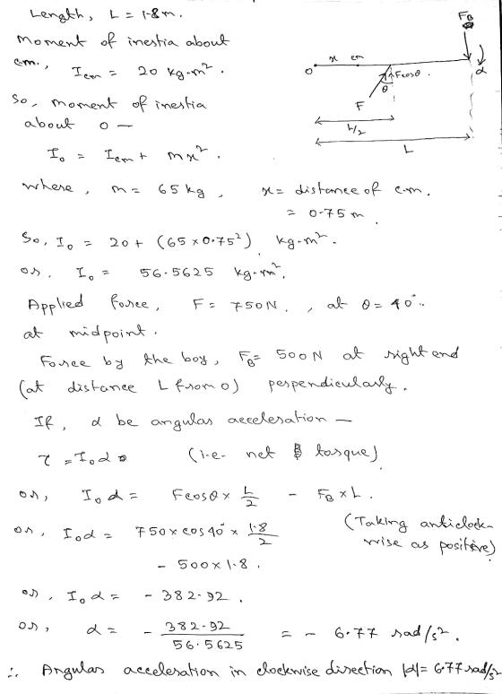 com , en Length, L=1-8m. moment of inestia about I am a 20 kg.m² So, moment of inestia about ek Afroso F L Hz 서 I. Iemt ma? w